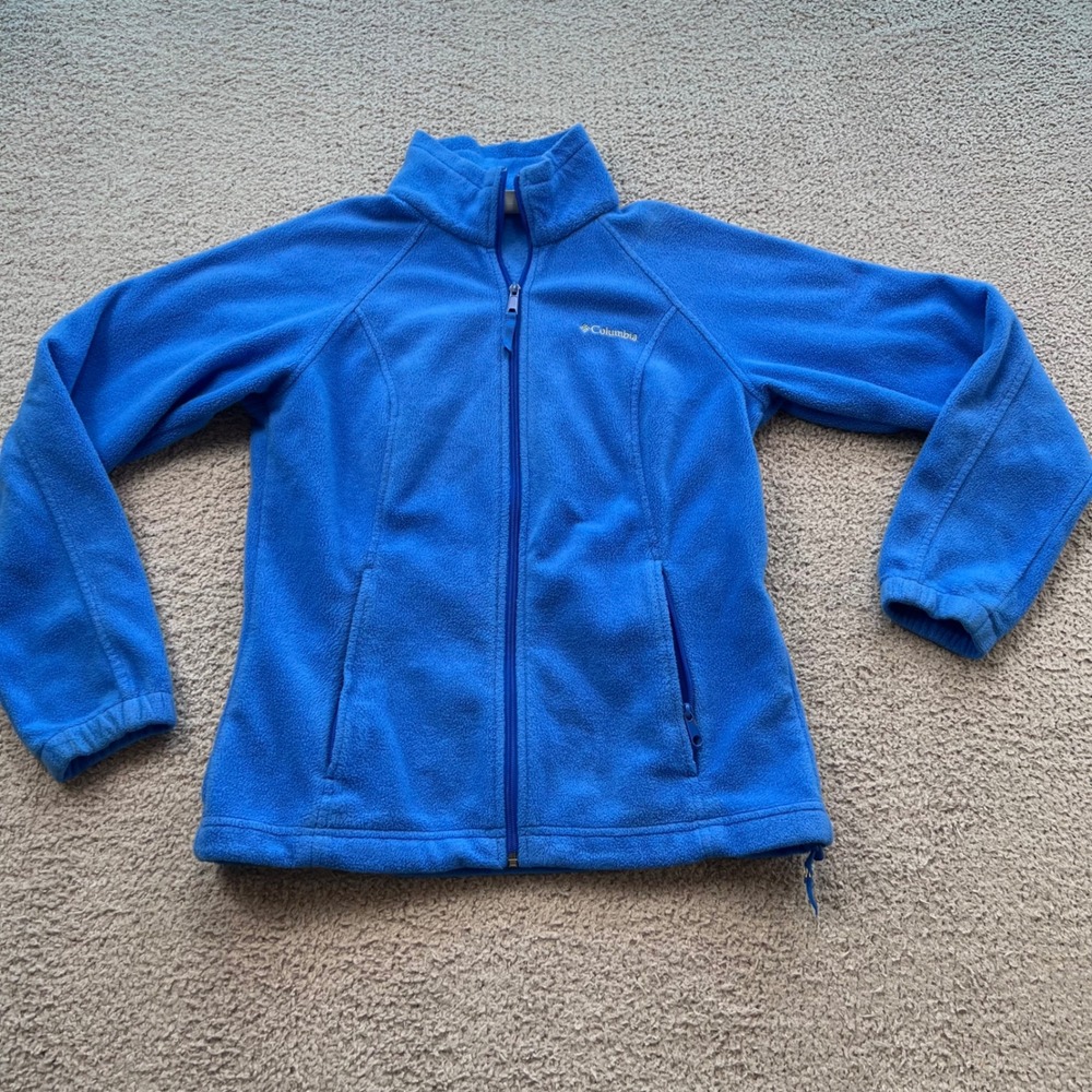 Columbia Kids Blue Full Zip Fleece Jacket M XL6266 Mock Neck Outdoor Layer
